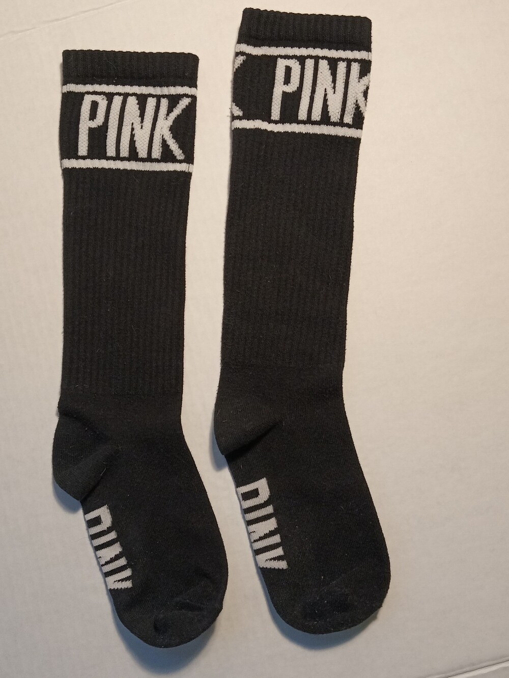Y2K PINK Victoria's Secret Black Knee High  Athletic Socks with White Logo